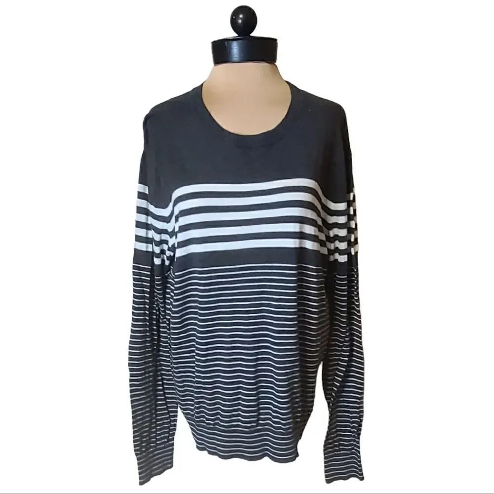 Vince Grey Striped Crewneck Cotton Sweater Large